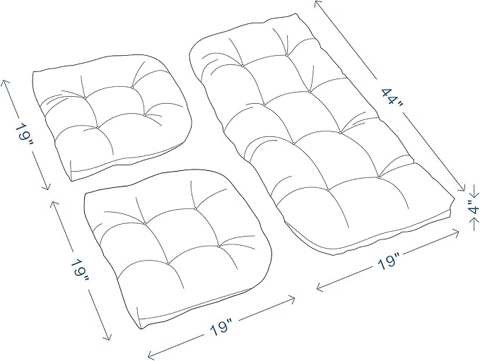 ADLIVWYD 3-Pieces Wicker Chair Cushion Set, 1 loveseat and 2 U-Shape, 44"x19" &19"x19" Tufted Outdoor Cushions for Indoor/Outdoor Patio Furniture (Khaki)