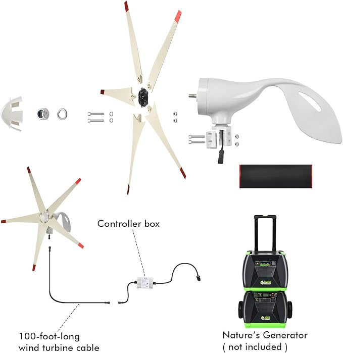 Nature's Generator Elite Platinum - WE System:3600W Solar & Wind Powered Pure Sine Wave Off-Grid Nature's Generator Elite+1200W Power Pod+4pcs 100W Solar Panel+ Wind Turbine