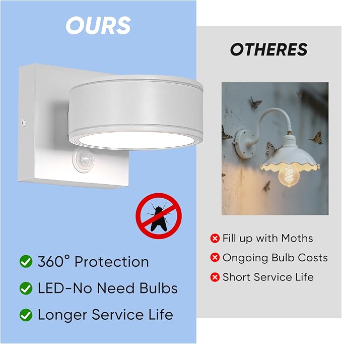 Motion Sensor Outdoor Lights with 3000K/4000K/5000K Adjustable, Aluminum White LED Outdoor Wall Sconce, Modern Outside Exterior Lighting Fixtures for Porch,House, Doorway, Garage,Front