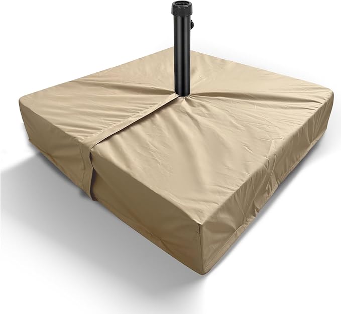 Patio Umbrella Base Cover Waterproof for Outdoor Umbrellas Base,Heavy Duty 600D Windproof Anti-UV Anti fading,30"L x 30"W x 5"H,Outdoor Square Umbrella Stand Base Covers（Beige）