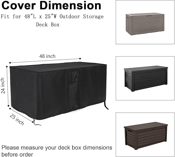 Patio Deck Box Cover,Outdoor Storage Deck Box, Waterproof Outdoor Storage Box Cover Furniture Covers - 48 x 25 x 24 Inch