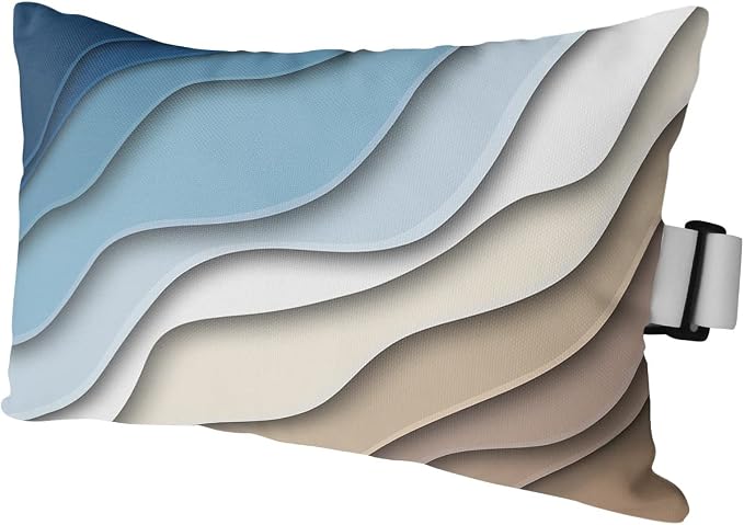 Outdoor Pillows Covers with Inserts Abstract Geometric Blue Brown Gradient Waves Beach Waterproof Pillow with Adjustable Strap Throw Pillows for Patio Furniture Recliner Lounge Chair, 11x16 inch, 1PCS