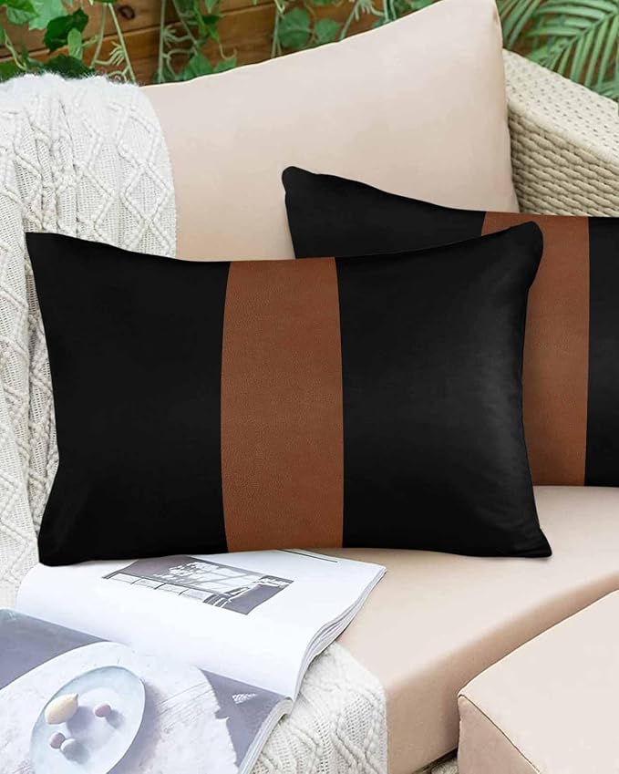 Outdoor Waterproof Throw Pillow Covers Set of 2 Brown Black Lumbar Pillowcases 20x12 Inches Boho Style Patio Decorative Pillows Cushion Case Patio Pillows for Couch Bed Chair Garden