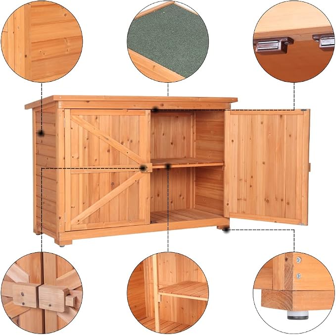 Outdoor Storage Box, Large Wood Deck Storage Box Bench Indoor/Outdoor Storage Bin Container for Patio Cushions, Outdoor Furniture, Garden Tools (Brown27)