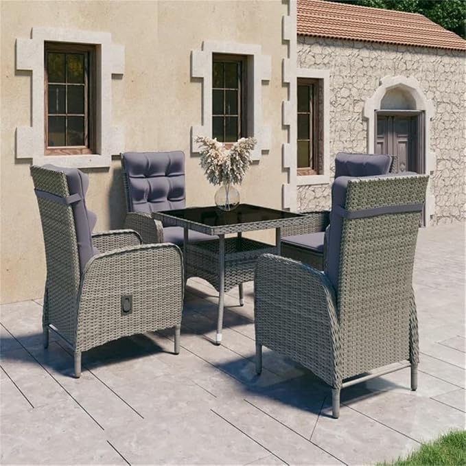 Afuera Living Contemporary 5-Piece Patio Dining Set, Weather-Resistant PE Rattan with Cushions, Gray Finish, Powder-Coated Frame, 31.5 x 31.5 x 29.5 in Table, Garden or Terrace Outdoor Dining