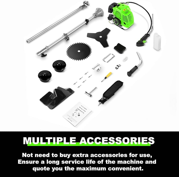 Gas Weed Eater 58CC Gas String Trimmer Powered 18.5" Cutting Path 4 in 1 Gas Weed Wacker with 4 Detachable Heads Straight Shaft 2-Cycle Brush Cutter for Weed, Brush