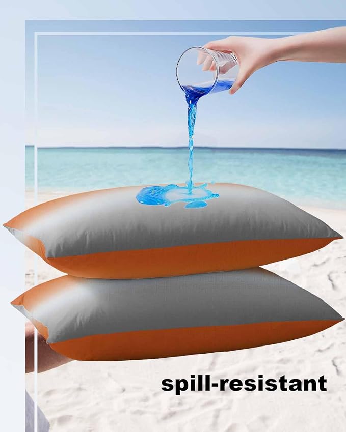Outdoor Waterproof Throw Pillow Covers Set of 2 Orange Grey Ombre Lumbar Pillowcases 20x12 Inches Gradient Gradual Color Patio Decorative Pillows Cushion Case Patio Pillows for Couch Bed Chair Garden
