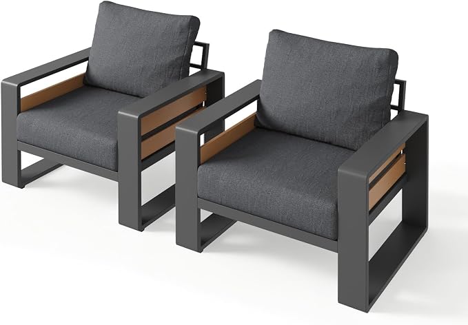 Aoxun Aluminum Patio Furniture Set, 2 Piece Luxury Outdoor Sectional with 6" Olefin Fabric Cushions, Patio Conversation Sets with Coffee Table Outdoor Sofas for Backyard, Porch Dark Grey