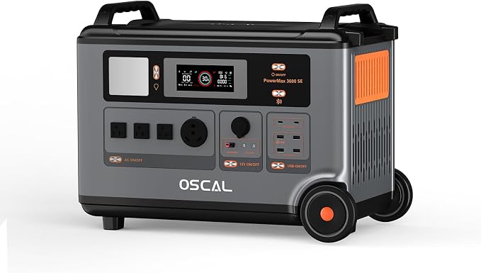 OSCAL Portable Power Station 3600Wh PowerMax 3600 SE, 3600W (Surge 7200W) Output, 2.4H Fast Charge, LiFePO4 Power Station, Solar Generator for Home Use, Power Outage, Camping, RV, Emergencies