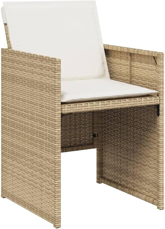 13 Piece Outdoor Patio Dining Set with Cushions, Beige Poly Rattan Garden Table and 8 Folding Chairs with 4 Stools, Space-Saving Tempered Glass Dining Set for Backyard, Lawn, Deck Entertaining