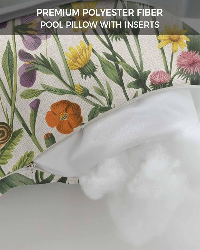 Spring Wildflowers Outdoor Pillows with Insert 12x20 Inch Summer Country Plants Leaf Flowers Linen Waterproof Headrest Pillows with Adjustable Strap Lounger Chair Throw for Patio Furnitures , 2 Pack