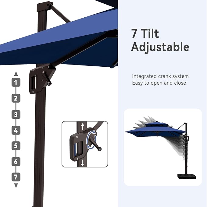 9' X 12' Cantilever Patio Umbrella with Base Included Double Top Rectangular Outdoor Large Offset Umbrellas with 7 Tilts Adjustable 360°Rotation for Deck Pool Garden Backyard, Navy