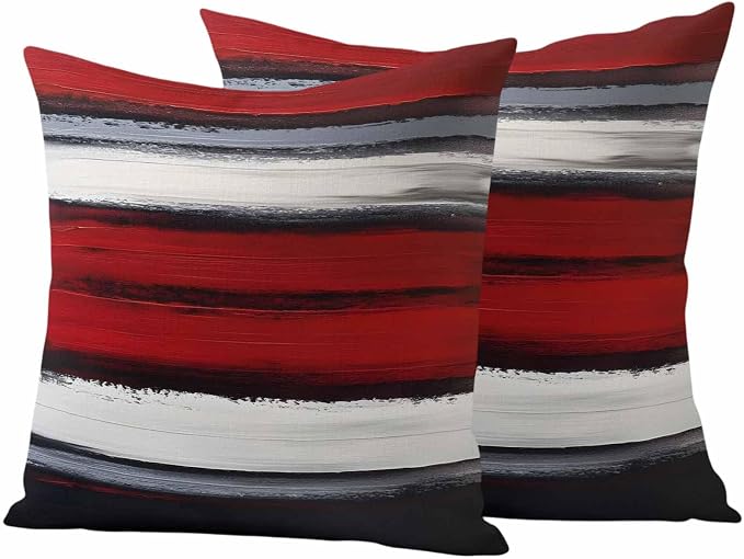 Red and Black Strip Outdoor Pillow Covers 26"x26" Set of 2, Classic Modern Art Waterproof Throw Pillow Covers for Patio Furniture, Decorative Cushion Covers for Porch