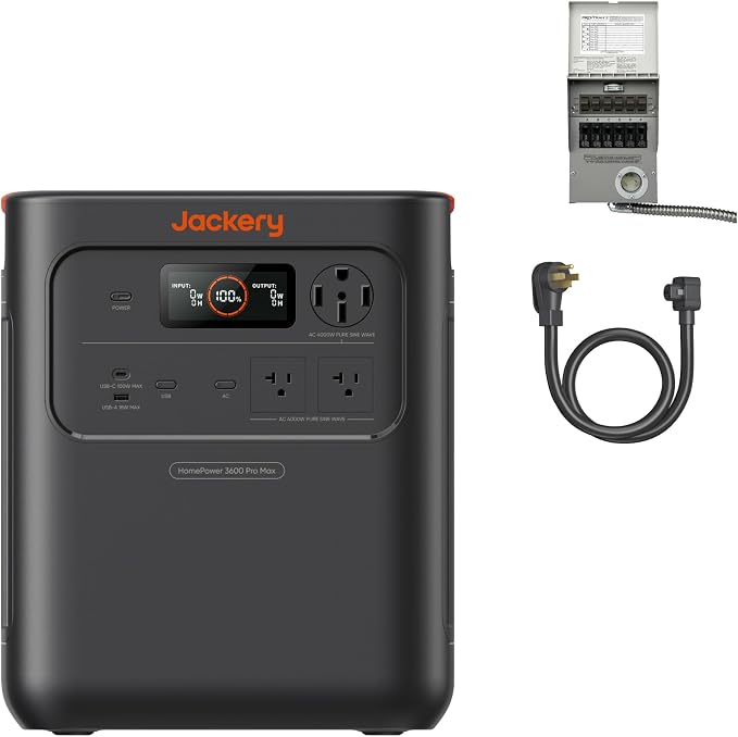 Jackery HomePower 3600 Pro Max Portable Power Station with MTS & 40A Charging Cable, 4000W 120V/240V AC Output, 3584Wh LFP Battery, Expandable to 21kWh, Essential Home Backup for Outages