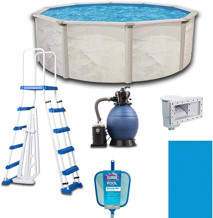 WaterThat Steel Frame Above-Ground Pool Kit, DIY Family Size Backyard Pool with Sand Filter Pump, Ladder, Liner, Skimmer, and Net (Boulder, 12' x 52")