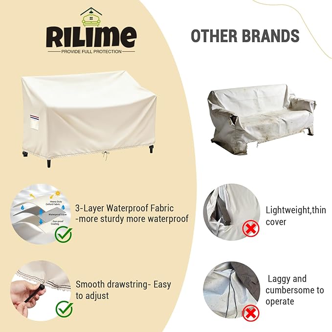 Patio Bench Cover,500D Outdoor 2-Seater Waterproof Outdoor Loveseat/Glider/Sofa/Furniture Cover,Beige - 74"L x 28"W x 33"H