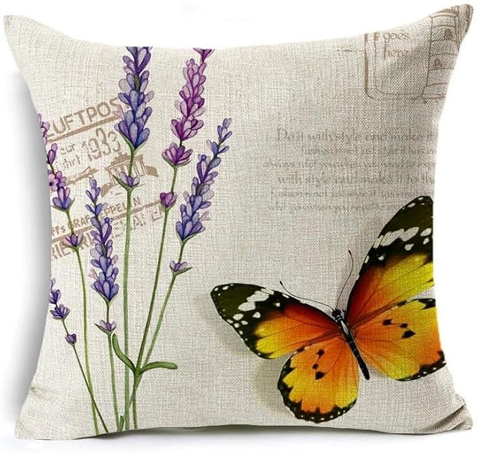 Outdoor Pillows Waterproof Garden Decoration Bee Butterfly Dragonfly Ladybug Pillow Case Leaf Lavender Flower Decorative Throw Pillow Covers 18 x 18 Inches Set of 4 outdoor pillow covers 18x18