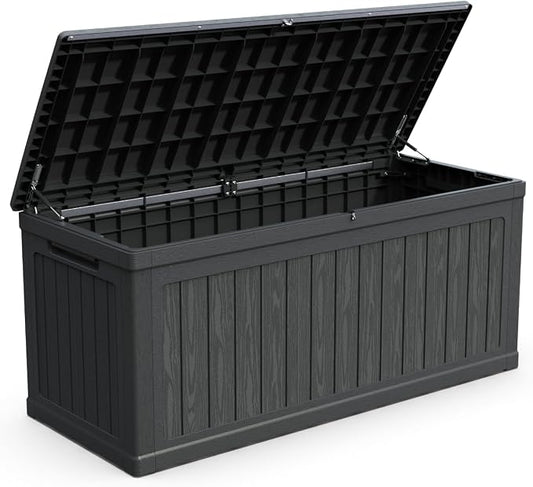 260 Gallon Large Outdoor Storage XXL Deck Box for Patio Furniture, Outdoor Cushions, Garden Tools and Sports/Pools Equipment, Waterproof Resin, Lockable, Black