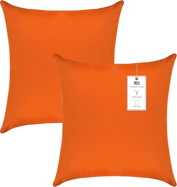 A1 HOME COLLECTIONS A1HC Luxurious Outdoor Waterproof Pillow Covers 22x22 Inches (Pack of 2, Burning Orange), Throw Pillow Covers for Pool Areas, Garden, Sofa, Chairs, Beds, Tent, Patio
