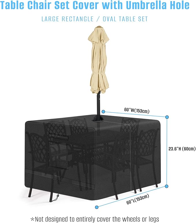 SIRUITON Square Patio Table Cover with Umbrella Hole 40"Lx 40"W x23.6"H (COVER SIZE，NOT TABLE SIZE) Heavy Duty 600D Oxford Fabric Outdoor Waterproof Lawn Patio Furniture Covers