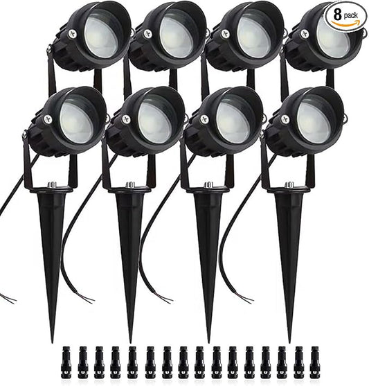 8Pack 5W Low Voltage Landscape Lights with Connectors Outdoor Lighting 24V AC/DC Focusing Lens LED Landscape Spotlights,600LM Warm White Waterproof Outdoor Garden Yard Lights