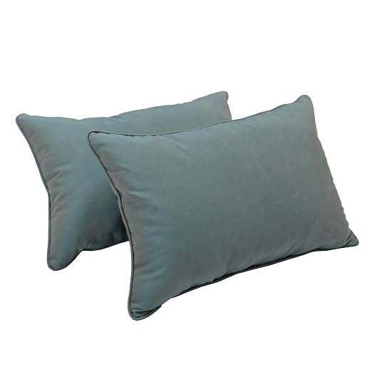 Factory Direct Partners Presidio 16" x 24" Lumbar Decorative Throw Pillow Set with Piping for Indoor/Outdoor Furniture UV, Fade, Weather-Resistant Olefin Fabric (2-Pack) - Dusty Turquoise, 13813-137