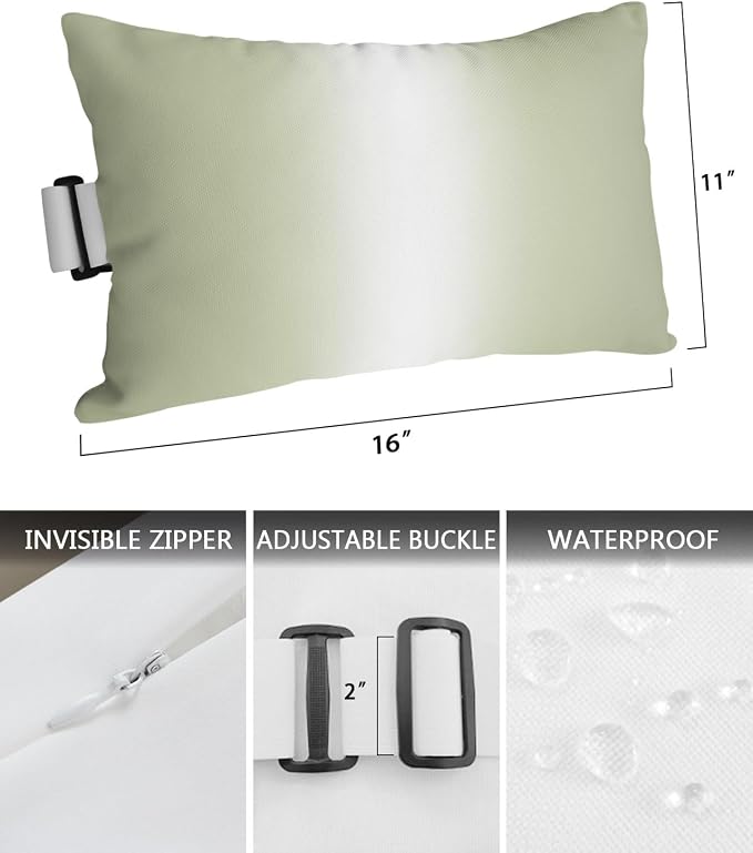 Pack of 4 Outdoor Lumbar Pillow Covers 11x16 Inch, Sage Green Ombre Waterproof Throw Pillow Covers Set, Aesthetics Modern Abstract Art Gradient Decorative Cushion Cases for Patio Porch Car