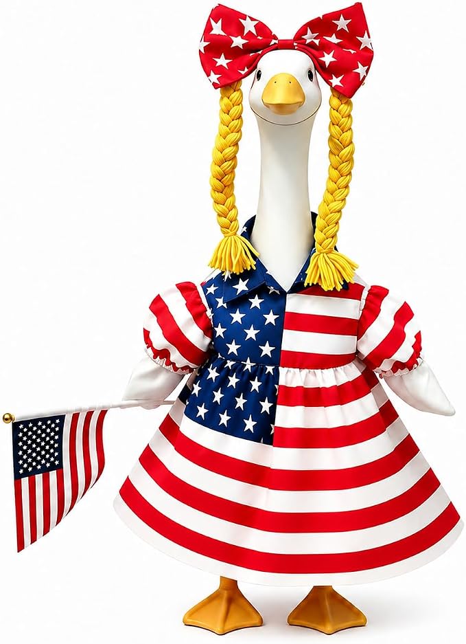 Patriotic Porch Goose Outfits, 23" Porch Goose 4th of July Outfits, Cute Independence Day Goose Clothes for Front Outdoor Patio Yard 250th Anniversary Decoration