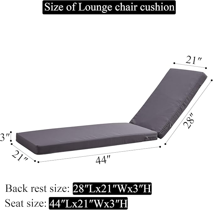 72x21 Inches Chaise Lounge Cushions Outdoor Replacement for Pool Side Waterpoof Patio Lounge Chair Cushions, Gray