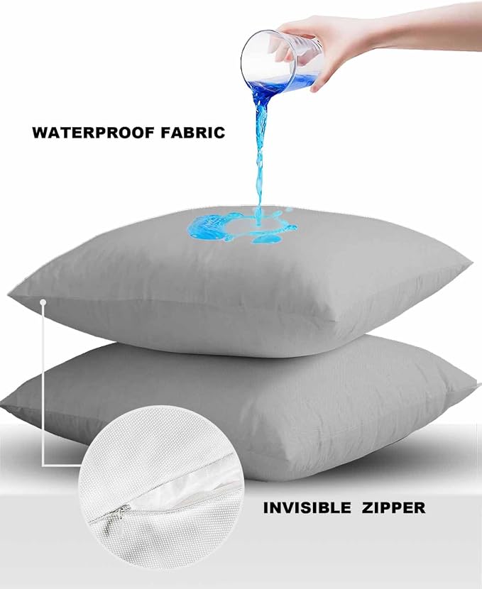 Outdoor Waterproof Throw Pillow Covers Set of 2 Gray Pillowcases 18x18 Inches Simple Style Patio Decorative Pillows Cushion Case Patio Pillows for Couch Bed Chair Garden