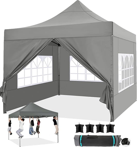 COBIZI 10x10 Pop up Canopy Tent Heavy Duty, Easy Set-up Commercial Outdoor Party Tent, 100% Waterproof Wedding Tents Gazebo, 3 Height Adjustable with Wheeled Bag, Gray