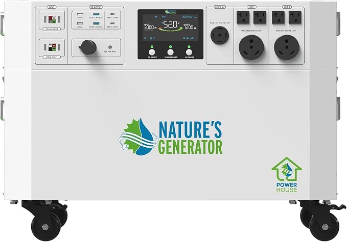 Nature’s Generator Powerhouse Gold Plus System:4800Wh Powerhouse and Four 410W Power Panels,120VAC and 240VAC Pure Sine Wave Address Home Power Requirements