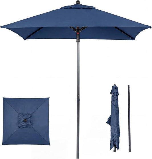 HAPPYGRILL 7 ft Square Patio Umbrella, Outdoor Table Umbrella with Push Button Opening & Top Ventilation, Outdoor Market Shade Parasol with 4 Metal Ribs for Porch, Garden, Apartment, Deck
