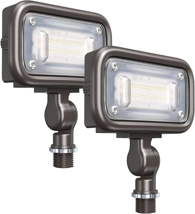 15W LED Outdoor Security Flood Lights 2 Pack,AC 120-277 Input | 100lm/W Efficacy,Super Bright LED Chips,7V×7H Beam Spread,180°Adjustable Knuckle Mount,IP65 Waterproof,4000K Color Temperatur