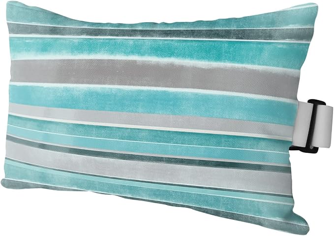 Outdoor Pillows Covers with Inserts Teal Stripes Watercolor Northern Europe Style Waterproof Recliner Pillow with Adjustable Strap Throw Pillows for Patio Furniture Pool Lounge Chair, 11x16 inch, 1PCS
