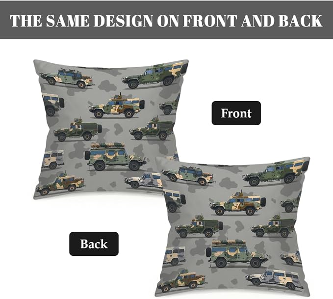 16x16 Inch Outdoor Pillow Covers Set of 2 Waterproof Throw Pillow Covers Decorative Couch Cushion Covers Army Vehicles Theme Square Pillowcases Protectors for Patio Garden Sofa