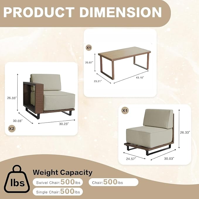 MOCHITO 4 Pieces Outdoor Patio Furniture Sets, All-Weather Sectional Sofa PE Rattan Wicker Conversation Set, Outdoor Patio sectional for Poolside, Porch, Lawn, Garden, Balcony(Beige)