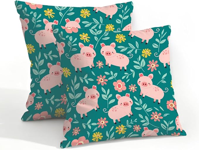 20x20 Inch Outdoor Pillow Covers Set of 2 Waterproof Throw Pillow Covers Decorative Couch Cushion Covers Pigs Green Leaves Square Pillowcases Protectors for Patio Garden Sofa