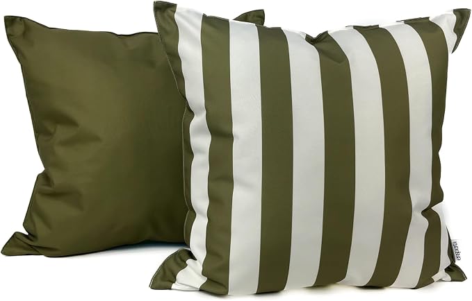 Pack of 2 Outdoor 20''x20'' Waterproof Striped Throw Pillow Covers Decorative Square Cushion Patio Pillows for Patio Furniture (Martini Olive)