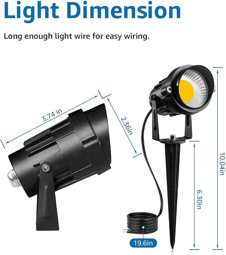 SUNVIE 12W LED Landscape Lighting Low Voltage (AC/DC 12V) Waterproof Garden Pathway Lights Super Warm White (900LM) Walls Trees Flags Outdoor Spotlights with Spike Stand (4 Pack) | 12-24V 3000K Waterproof 900LM Yard Pathway Garden Lights Wired Wall Tre...