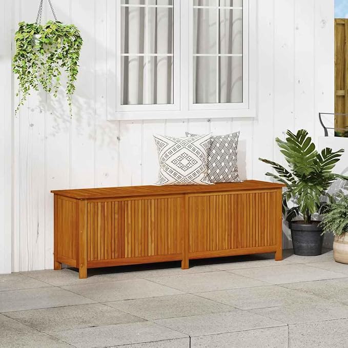 Solid Acacia Wood Storage Box 68.9 x 19.7 x 22.8 Inch, Rectangular Outdoor Deck Box for Patio Garden Balcony Furniture, Oiled Finish Waterproof Storage Chest