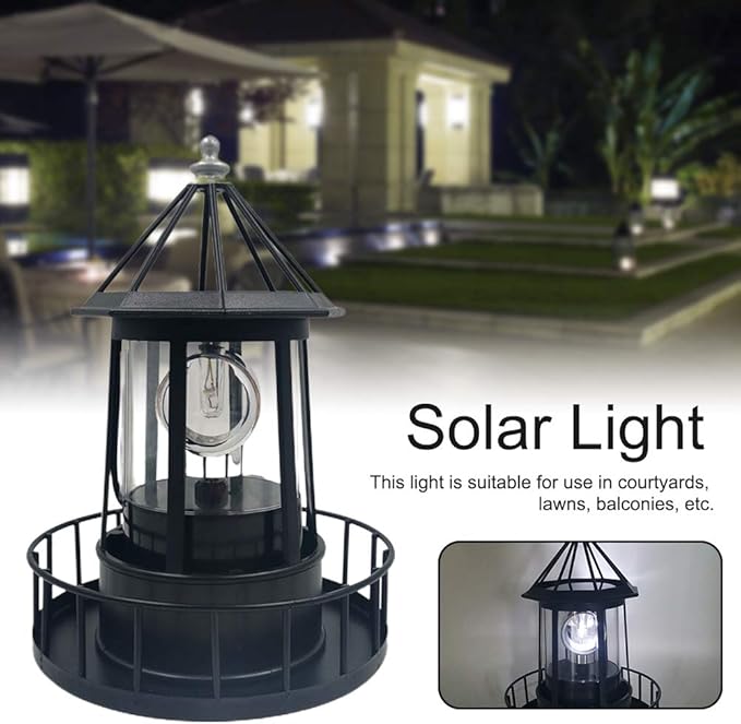 Solar Lighthouse Rotating Light with 360° Beacon, IP65 Waterproof Outdoor LED Decor for Garden, Yard, Pathway & Patio - Solar-Powered Lawn Statue Lamp for Balcony & Fence Decoration(Color:Red)