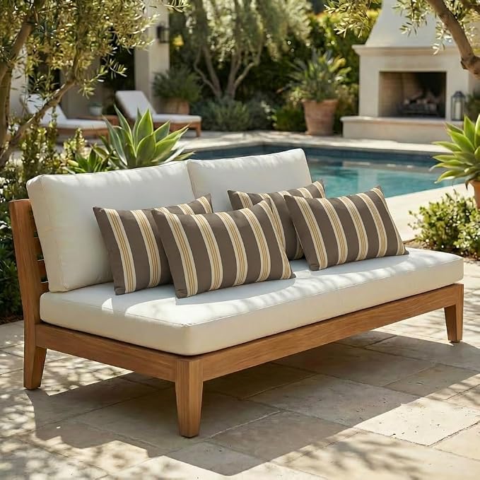RSH DECOR: Designer Select Outdura Lumbar Throw Pillows Set of 4 | 20" x 12" | Water and Fade-Resistant Performance Fabric | Indoor Outdoor Accent Pillows | Made in USA (Tory Alloy)