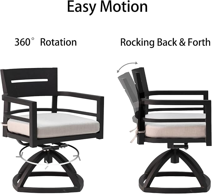 5-Piece Outdoor Patio Aluminum Furniture, Modern Dining Set, Including 4 Swivel Rockers and 40" Square Dining Table with Umbrella Hole, Ember Black