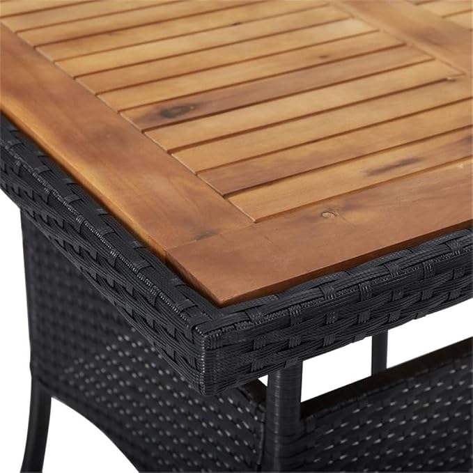 Afuera Living 5-Piece Patio Dining Set, Black Poly Rattan, Acacia Wood & Steel, Includes Rectangular Table & 4 Armchairs, UV/Water Resistant, Ergonomic Curved Backrests, Modern Garden or Terrace
