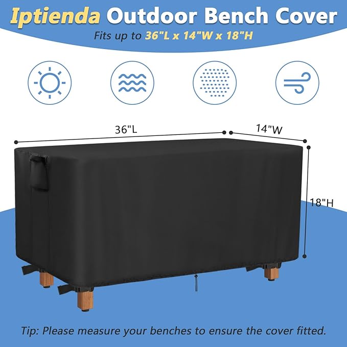 Outdoor Bench Cover for AquaTeak 36" Spa Teak Shower Bench, 36inch Waterproof Teak Bench Cover for Bathroom Bench, Sauna Benches, Wooden Benches, Black-36"L x 14" W x 18" H