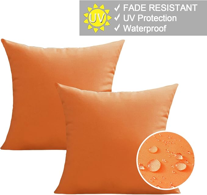 VAKADO Pumpkin Fall Waterproof Outdoor Throw Pillow Covers 26x26 Set of 2 | Fade Resistant, All-Weather Durability. Warm Harvest Hue For Porch, Patio & Garden. Machine Washable, Hidden Zipper.