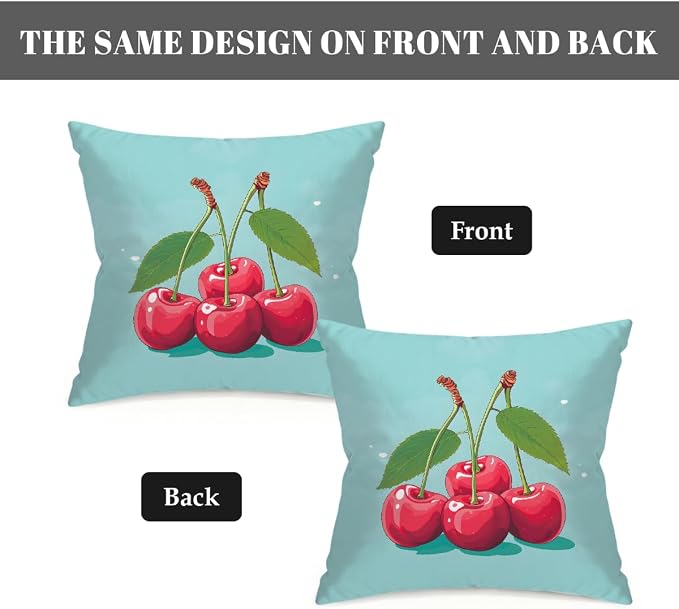22x22 Inch Outdoor Pillow Covers Set of 2 Waterproof Throw Pillow Covers Decorative Couch Cushion Covers Cherry Cute Square Pillowcases Protectors for Patio Garden Sofa