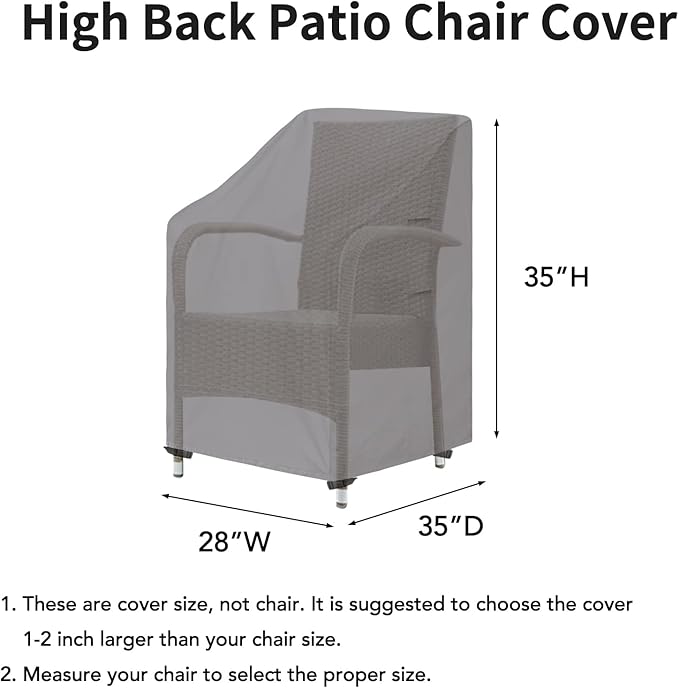 Easy-Going Outdoor High Back Chair Cover UV Resistant Patio Chair Cover Waterproof Lawn Patio Furniture Cover with Tape Sealed Seam (1 Pack-28Wx35Dx35H inch, Grey)
