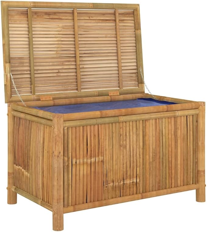 Garden Storage Box Natural Bamboo Bamboo, Polyethylene Garden Tool Organizer Deck Box for Balcony Patio